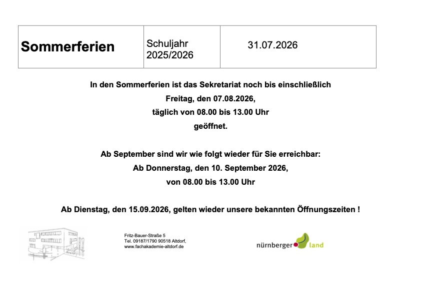 Öffnungszeiten Fachakademie